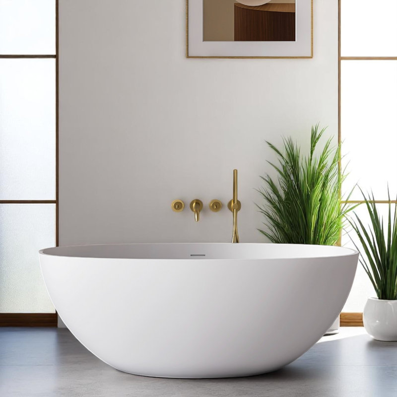 61" X 30" Freestanding Soaking Solid Surface Stone Resin Bathtub