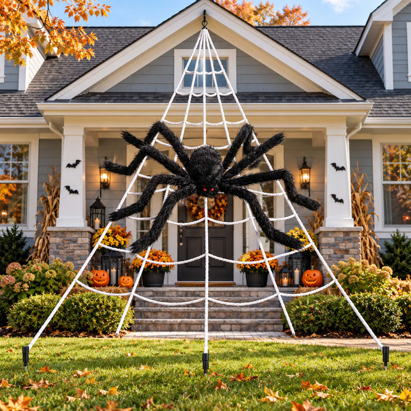 Toile d'araignée géante de 236 pouces avec araignée articulée d'Halloween de 70 pouces
