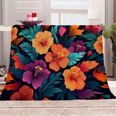 Couverture polaire Farmhouse Flower King - Jeté en flanelle ultra douce et moelleuse pour lit, canapé, motif floral bleu, décoration marine et végétale, 127 x 152 cm