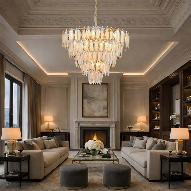 5-Tiered Dimmable Feather Crystal Chandelier