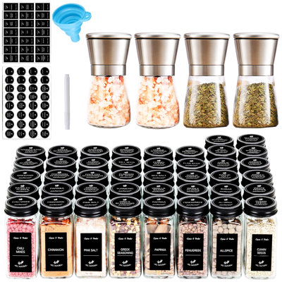 48PCS Spice Jars and 4PCS Pepper Grinder