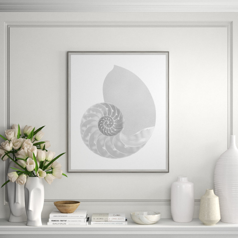 Silver Leafed Shell 1' Framed Graphic Art Print on Glass