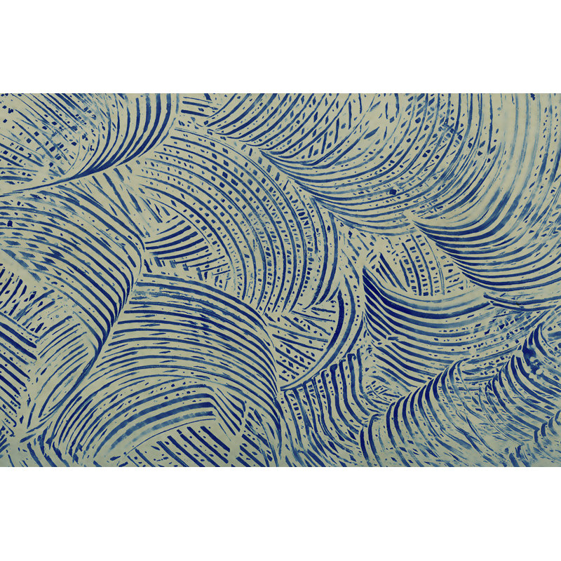 Textures In Blue V - Painting, 81cm H x 122cm W, Black Floater Framed