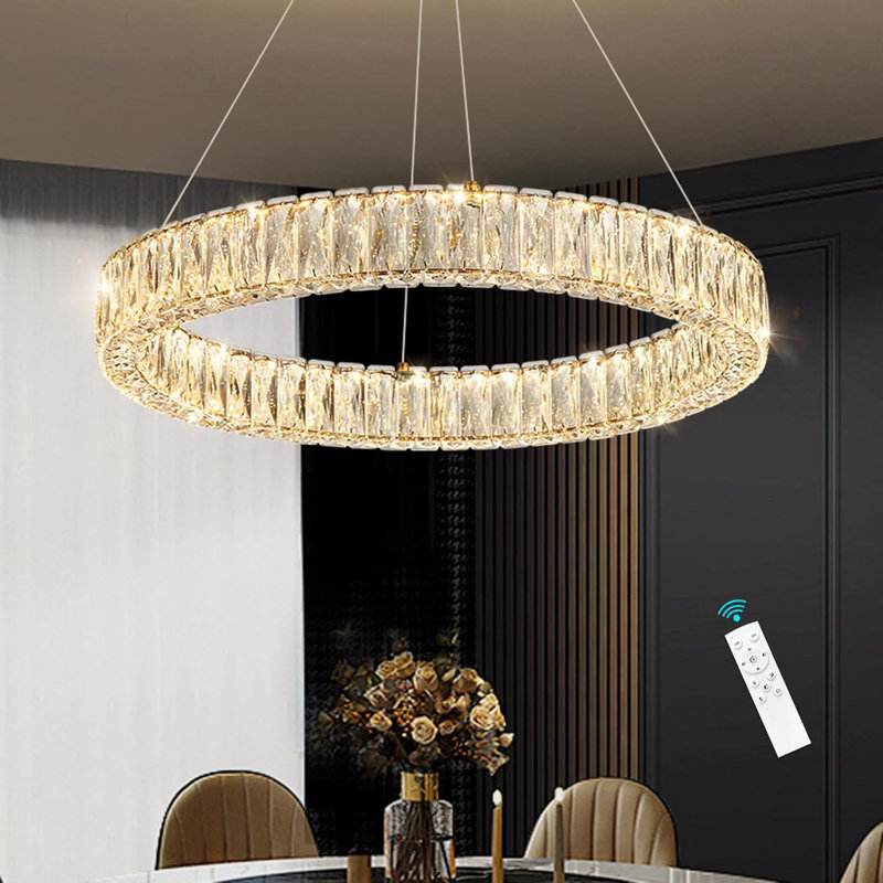 Modern Dimmable Led Crystal Ring Chandelier, Gold