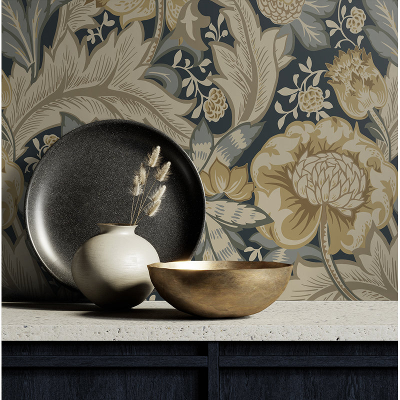 Rouleau de papier peint L 33 pi x l 20,9 po, Bleu minuit / beige