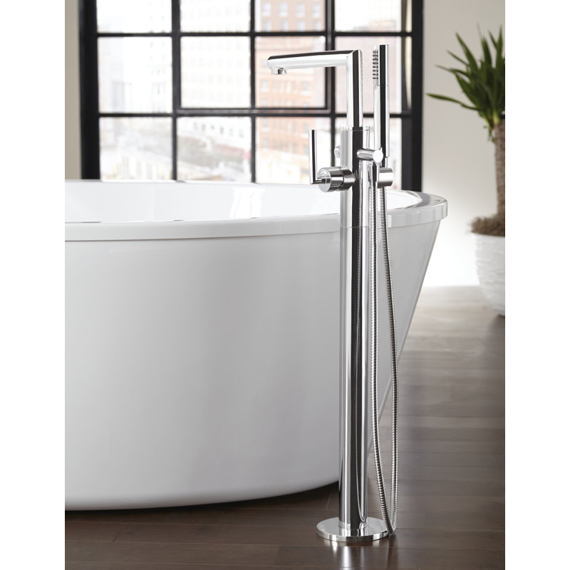 Garniture de robinet de baignoire à fixation sur le sol à poignée simple avec douche à main Arris, Chrome