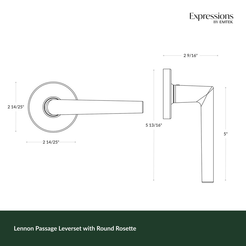 Ensemble de levier d'intimité avec rosette ronde Expressions par Emtek Lennon, nickel satiné, Nickel satiné