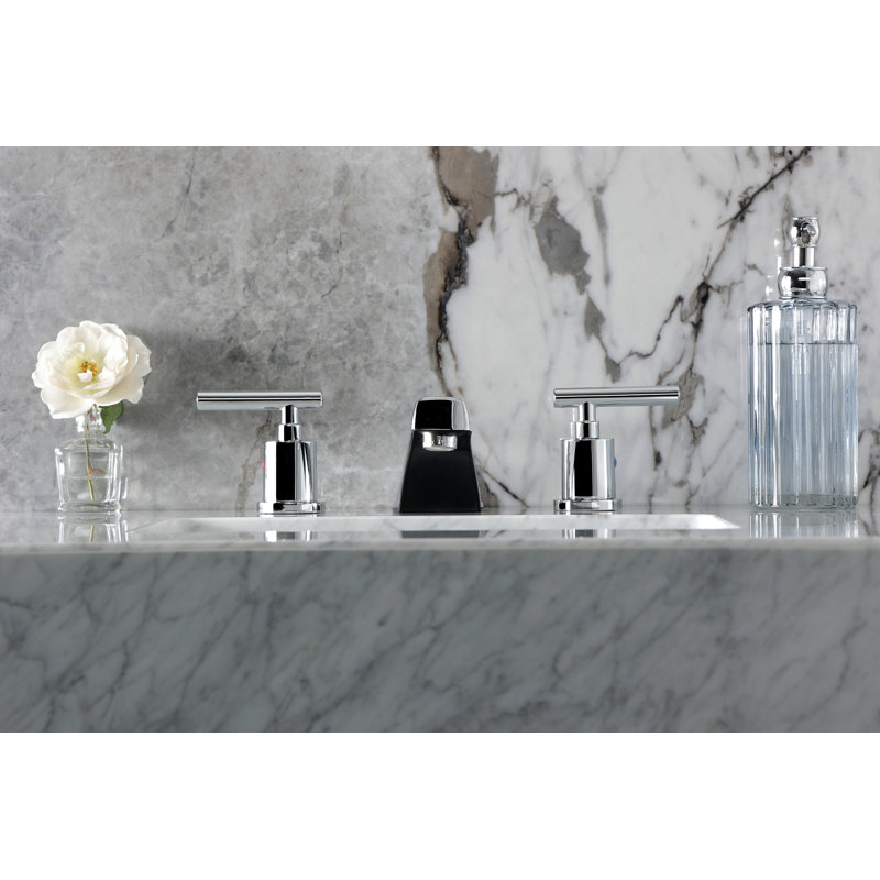Kingston Brass Manhattan Two-Handle 3-Hole Deck Mount Widespread Bathroom Faucet with Retail Pop-Up Drain, Polished Chrome