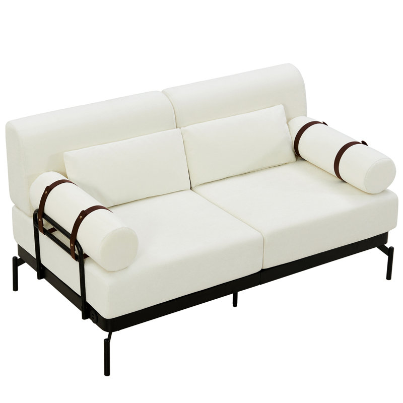 Modern Loveseat Sofa 59" Sofa Couch 2-Seater Sofa With Flexible USB Ports , Unique Cylindrical Armrests For Living Room, Beige