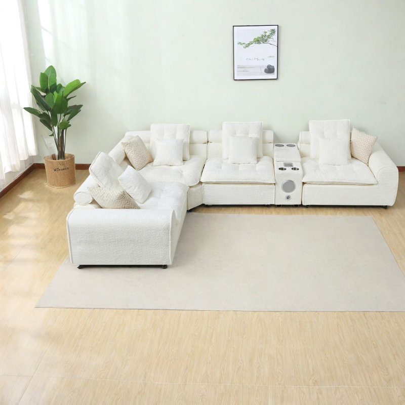 Canapé d'angle surdimensionné avec rangement, 137,7 pouces, en bouclette, style nuage moderne pour la maison, Blanc