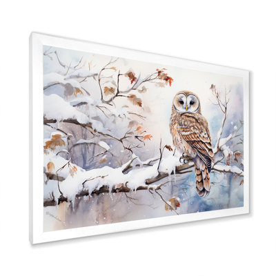 «Winter Snowy Owl Charm Landscape - Snow», reproduction d'art sur toile