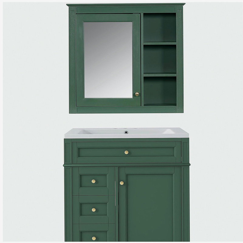 Ensemble de meuble-lavabo autoportant 30 po avec lavabo supérieur, meuble-lavabo moderne avec 2 tiroirs et tiroir basculant, meuble-lavabo autoportant avec miroir et meuble-lavabo simple