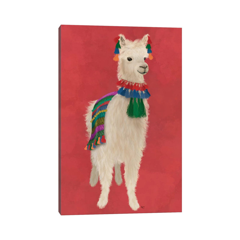 «Llama Traditional 1, Full» par Fab Funky - impression d'art graphique, Toile tendue, Aucun mat, H 26 po x l 18 po x 1,5 po