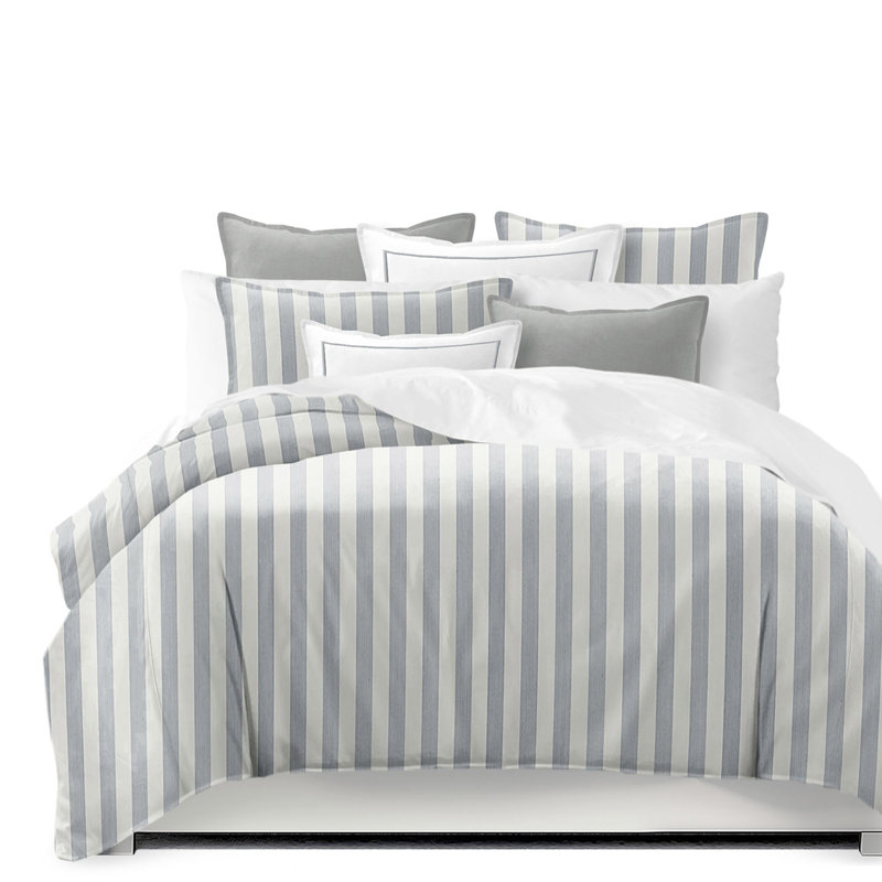 Lea Beige Standard Cotton 3 Piece Comforter Set, Twin Comforter + 1 Sham + 1 Throw Pillow, Gray Striped