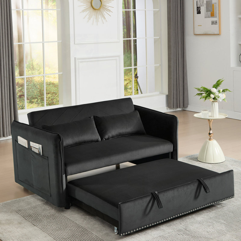 Canapé-lit convertible polyvalent avec coussins moelleux et rangement intelligent, Noir
