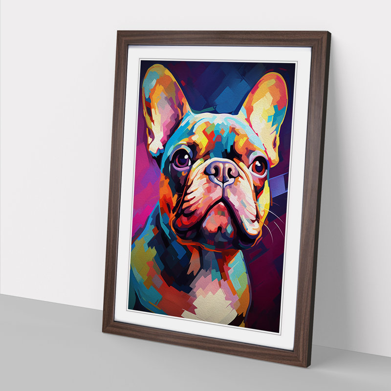 French Bulldog Modern - Single Picture Frame Print on Wood, Walnut Framed, 46cm H x 34cm W