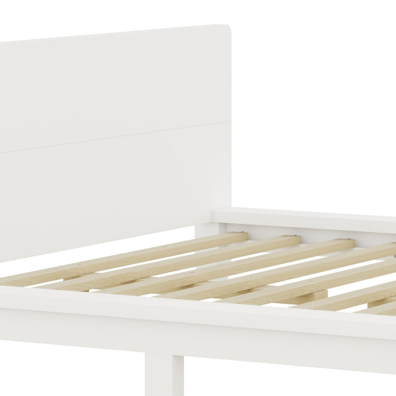 Structure de lit plateforme contemporaine avec tête de lit, Blanc, Double