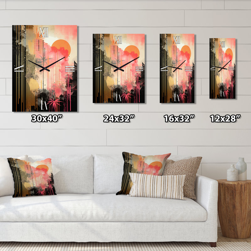 Horloge murale moderne surdimensionnée sereine boho chic pastel et or II, H 32 po x l 24 po x P 1 po