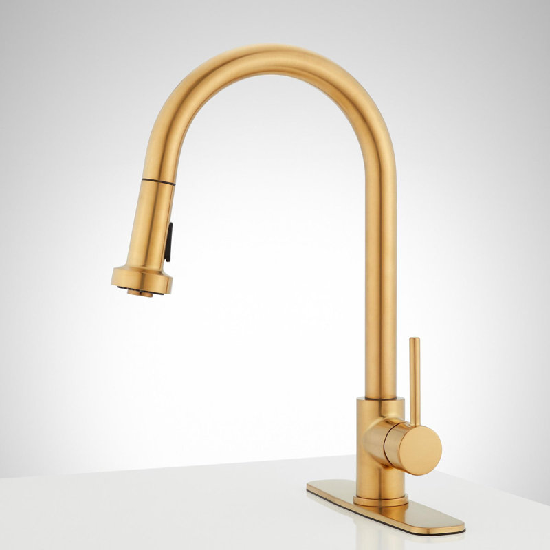 Ridgeway Pull-Down Kitchen Faucet with Deck Plate- Brushed Gold, Brushed Gold