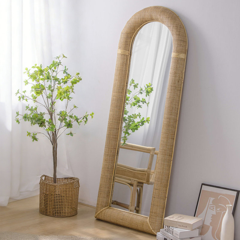 Half-Circle Rattan+Manufactured Wood Full Length Mirrors