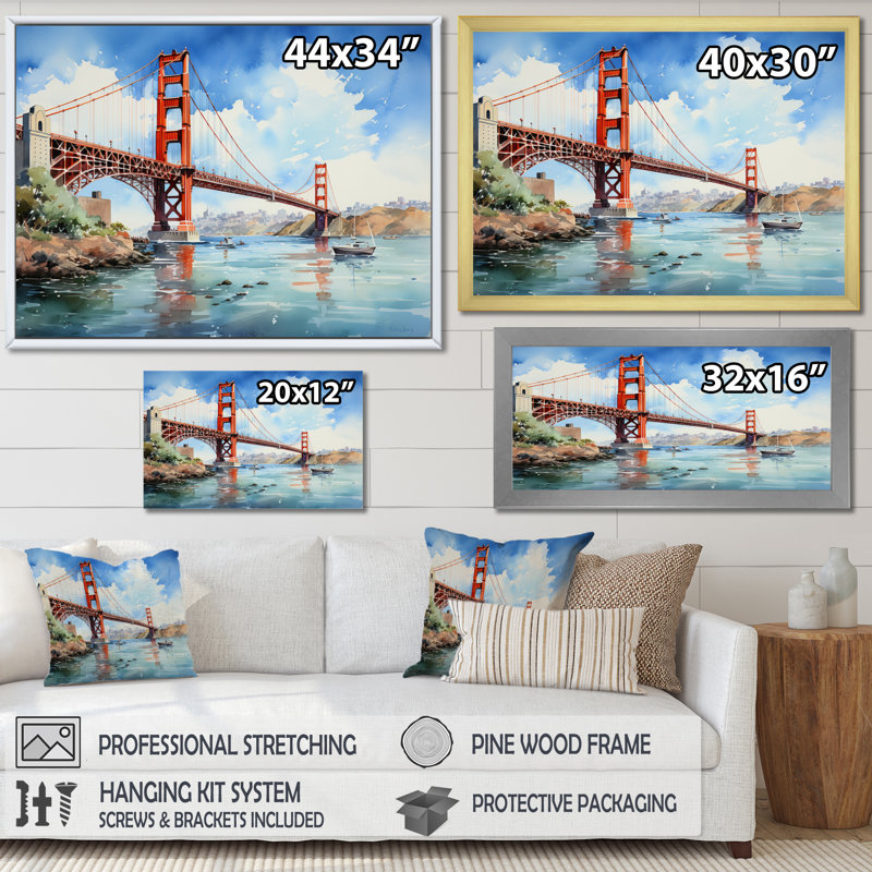 " Blue Bridge Architectural Marvel IV ", 30" H x 40" W x 1.5" D, Wrapped Canvas