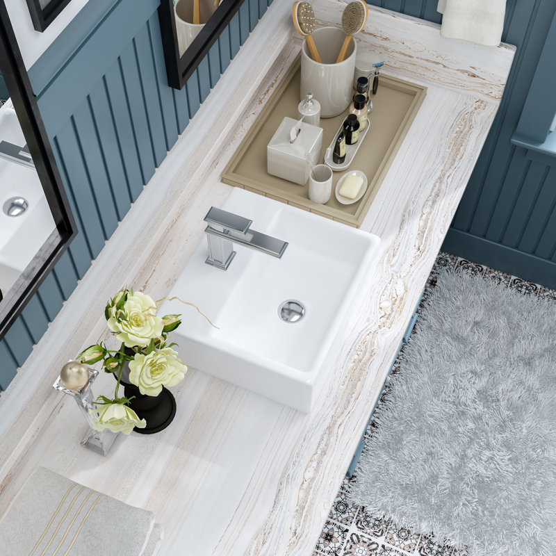 MEJE 12.5'' White Ceramic Rectangular Bathroom Sink