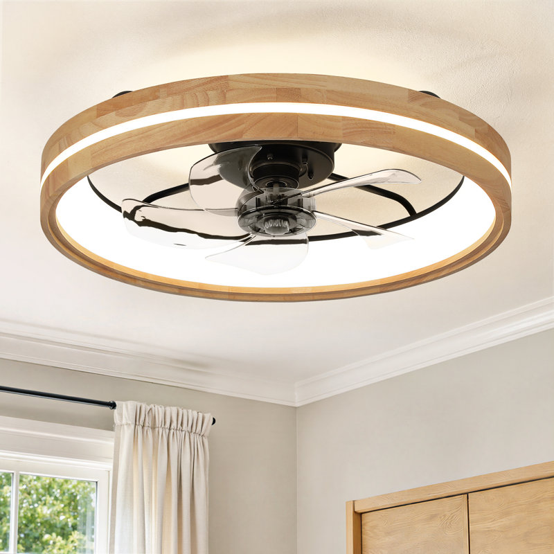 Ventilateur de plafond moderne de 23,47 pouces avec éclairage DEL, télécommande et application de contrôle, imitation bois