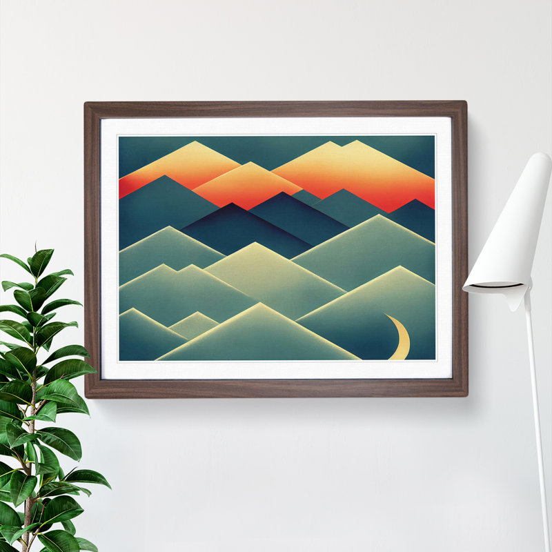 Exclusive Abstract Mountains - Single Picture Frame Painting, 46cm H x 64cm W x 2cm D, Walnut