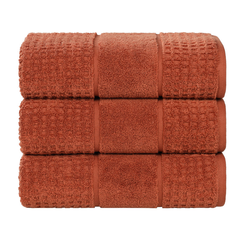  Zero-Twist Cotton Bath Towel Set - Honeycomb Waffle Texture - Quick-Dry, Rust