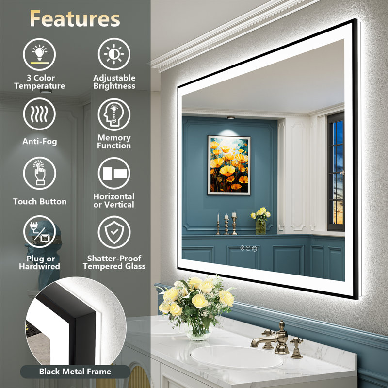 Miroir de salle de bain Tyeishia Matte, 55'' x 36''