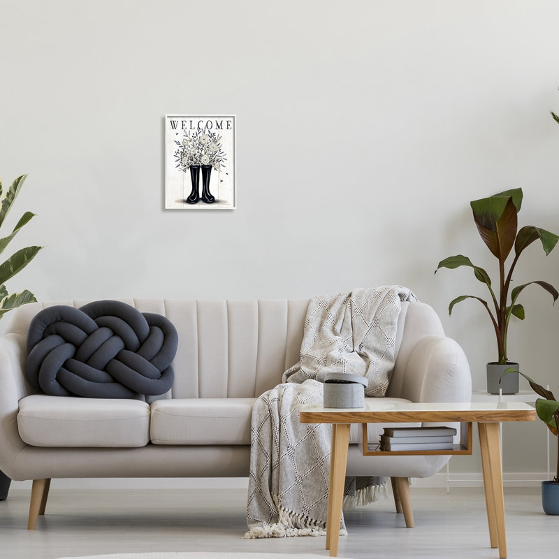 Welcome, roses blanches, jardinage, H 14 po x l 11 po x P 1,5 po, Giclée encadrée blanc bord de mer