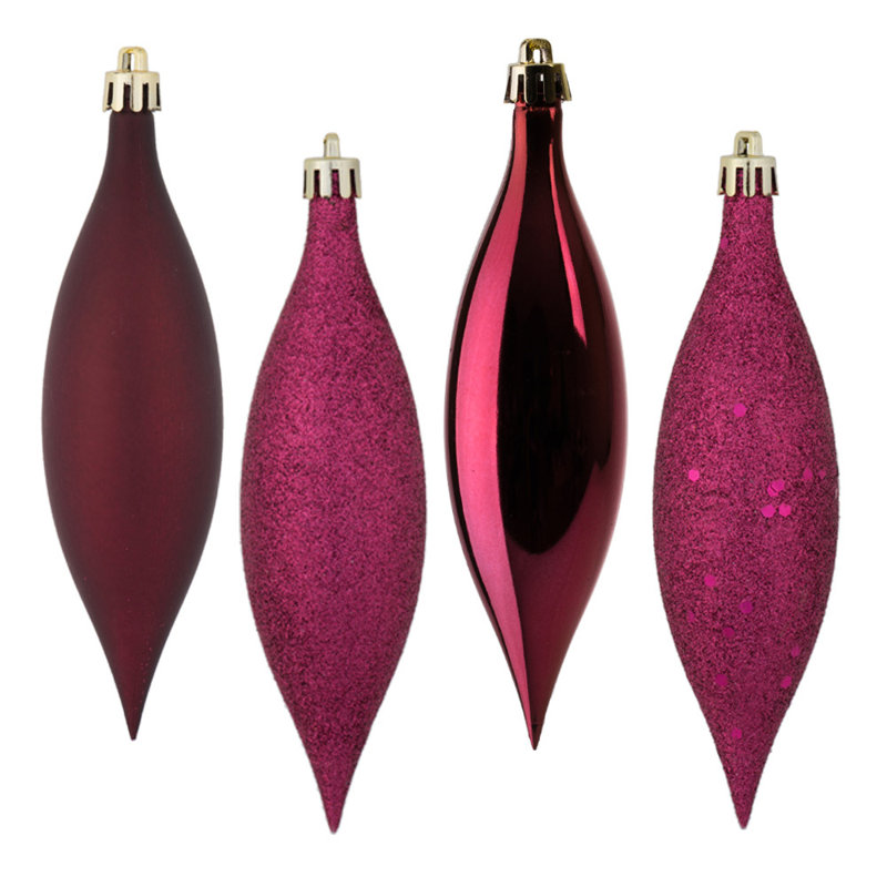 Four-Finish No Pattern Finial Ornament, 5.5 " H x 2.5 " W x 2.5 " D, Berry Red