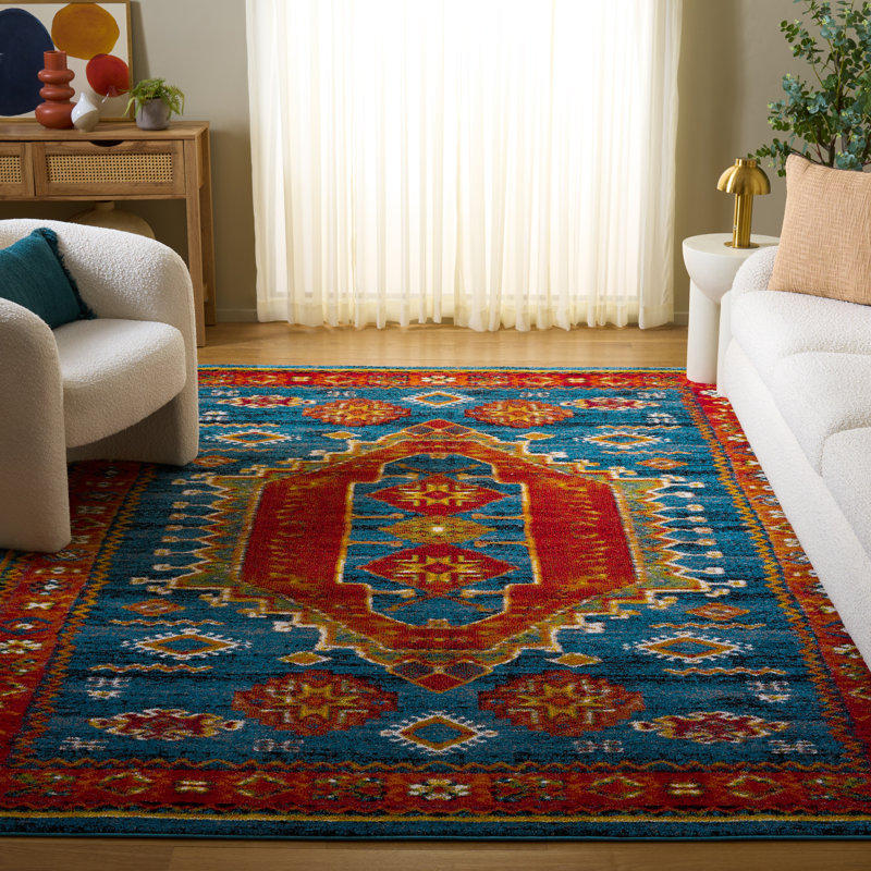 Tapis bleu / rouge Drumawillin Southwestern, Rectangle 8 pi x 10 pi