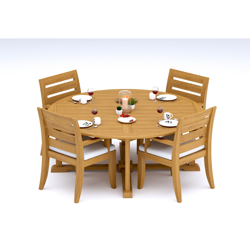 7 Pcs Grade-A Teak Wood Dining Set: 72" Round Table And 6 Atnas  Chairs (2 Arm & 4 Armless Chairs) #11AT1702, 4