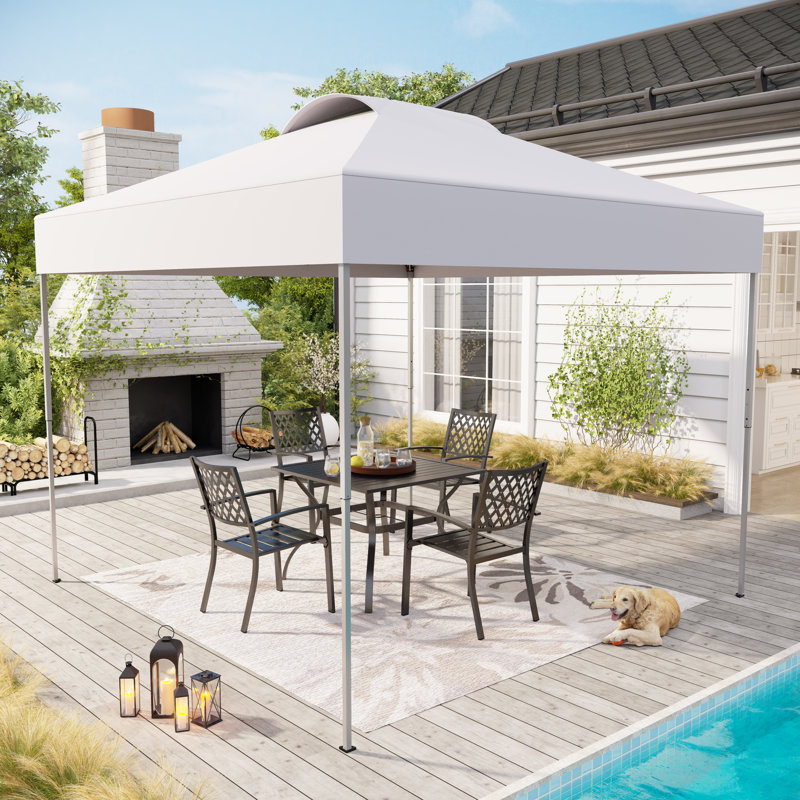 Pavillon de jardin permanent en métal L 10 pi. D Auvent escamotable en métal, Blanc