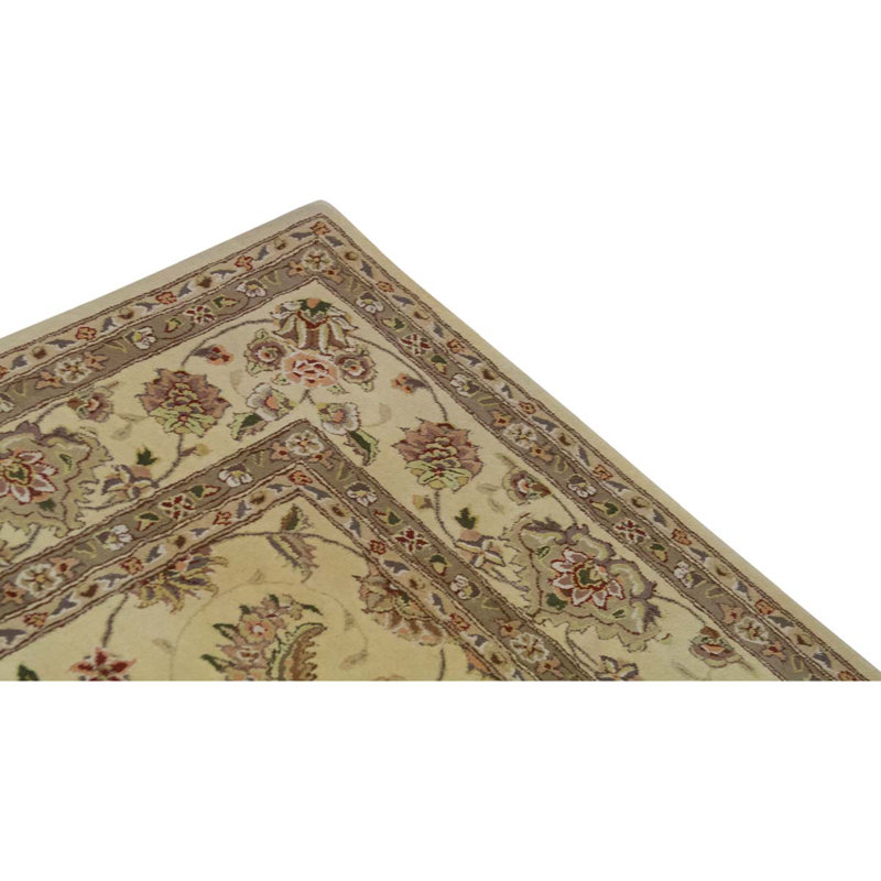 Tapis ivoire / brun / beige noué à la main de haute qualité