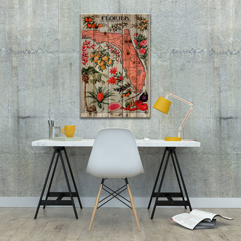 Carte de l'État de la Floride (ressources naturelles) - affiche rétro - impression d'art graphique