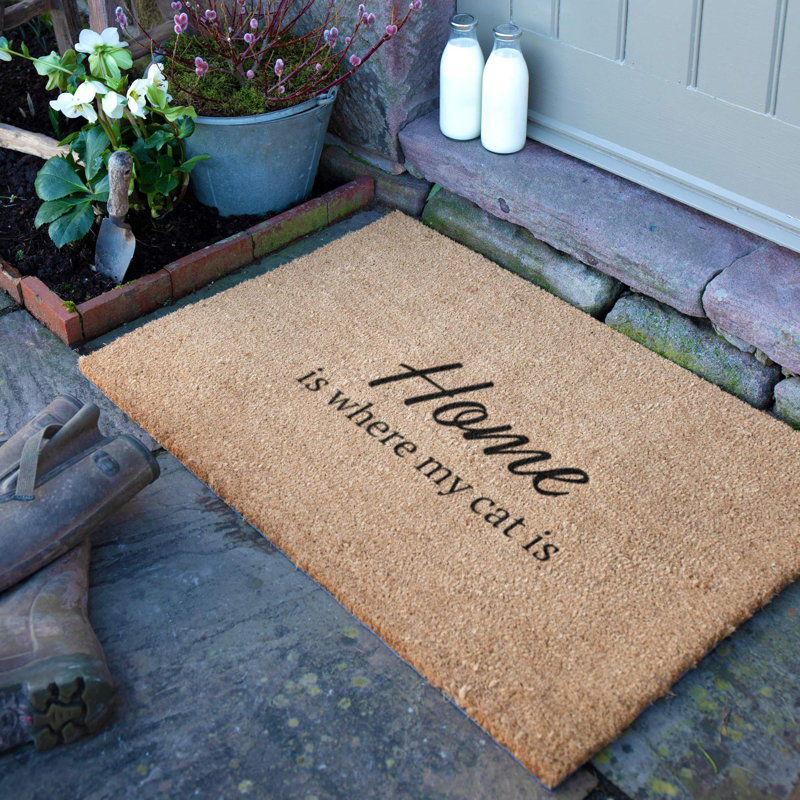 Home Is Where My Cat Is Coir Doormat, 90cm W x 60cm L