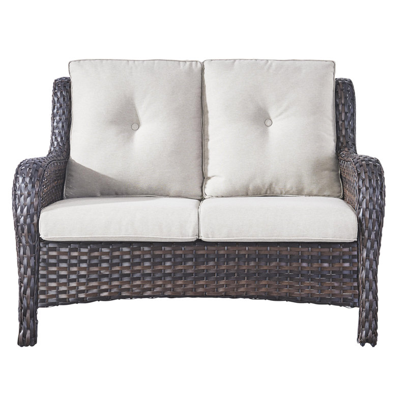 Tonry 53'' Wide Rectangle Wicker Patio Sofa with Cushions, Brown, Beige