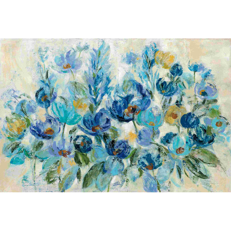 Fleurs bleues dispersées, H 12 po x l 18 po