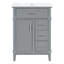 Meuble-lavabo de 24 po avec lavabo en céramique, structure en bois massif et armoire en panneau de fibres à densité moyenne, 1 porte, tiroir rabattable et 3 tiroirs, charnières à fermeture en douceur, tablette réglable, poignées argentées-13822825