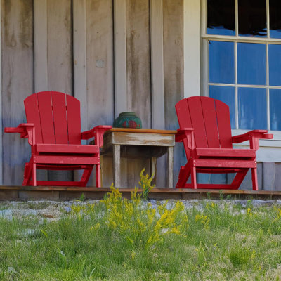 Outdoor Folding Adirondack Chair HIPS Oversized Plastic Adirondack Chair All Weather Patio Chair with Cup Holder Fire Pit Chair, Red