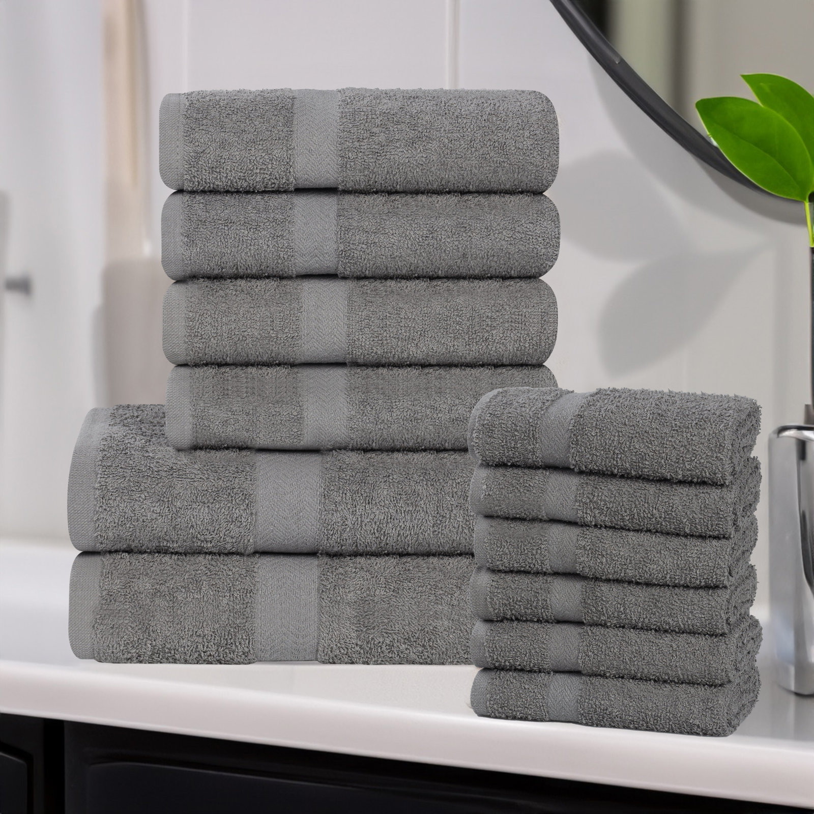 12-Piece Quick-Drying Cotton Towel Set, Charcoal