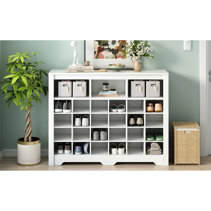 24 Shoe Holder Cabinet - Sleek And Functional For Living Area Modern White With , Areas, Made Of Particle Board