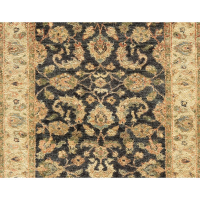 Tapis gris anthracite et crème noué à la main de haute qualité