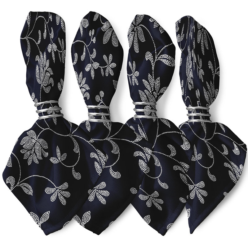 Aspacio Polyester Floral Square Napkin, Navy Blue
