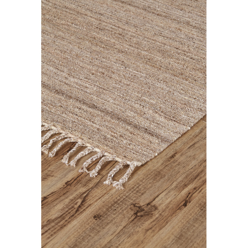 Bostic Striped Handmade Flatweave Wool/Cotton Sand Area Rug, Rectangle 2' x 3'