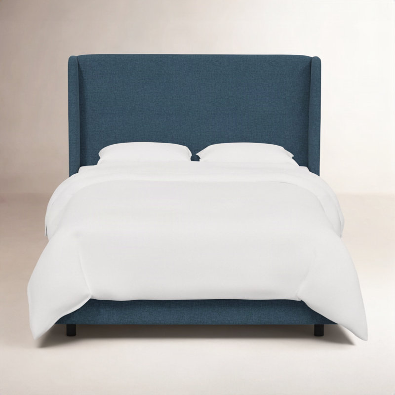 Lit tapissier Tilly, Grand, Lin texturé bleu marine Zuma