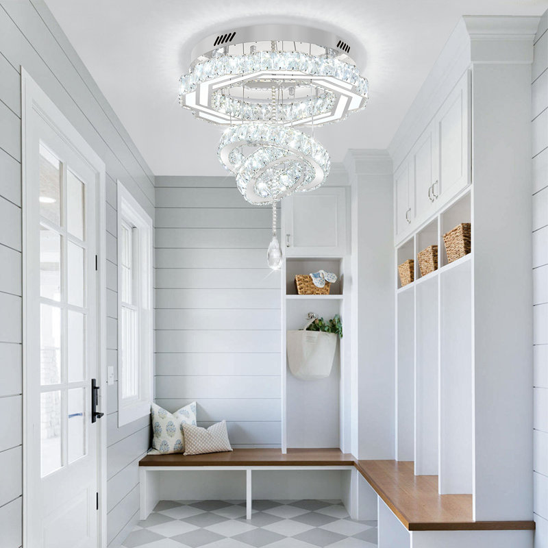 Dia 20" Modern Crystal Chandelier Crystal Flush Mount LED Ceiling Light Fixture for Living Room Foyer Dining Room Hallway Dimmable 2700k 4500k 6000k