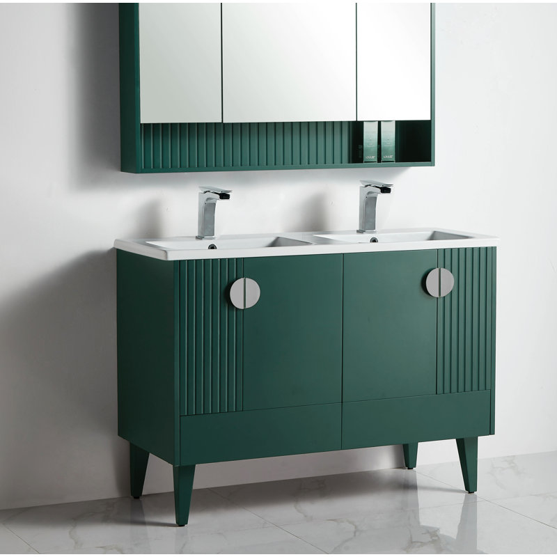 Ensemble de meuble-lavabo double 47 po Saimah, Chrome poli, Vert